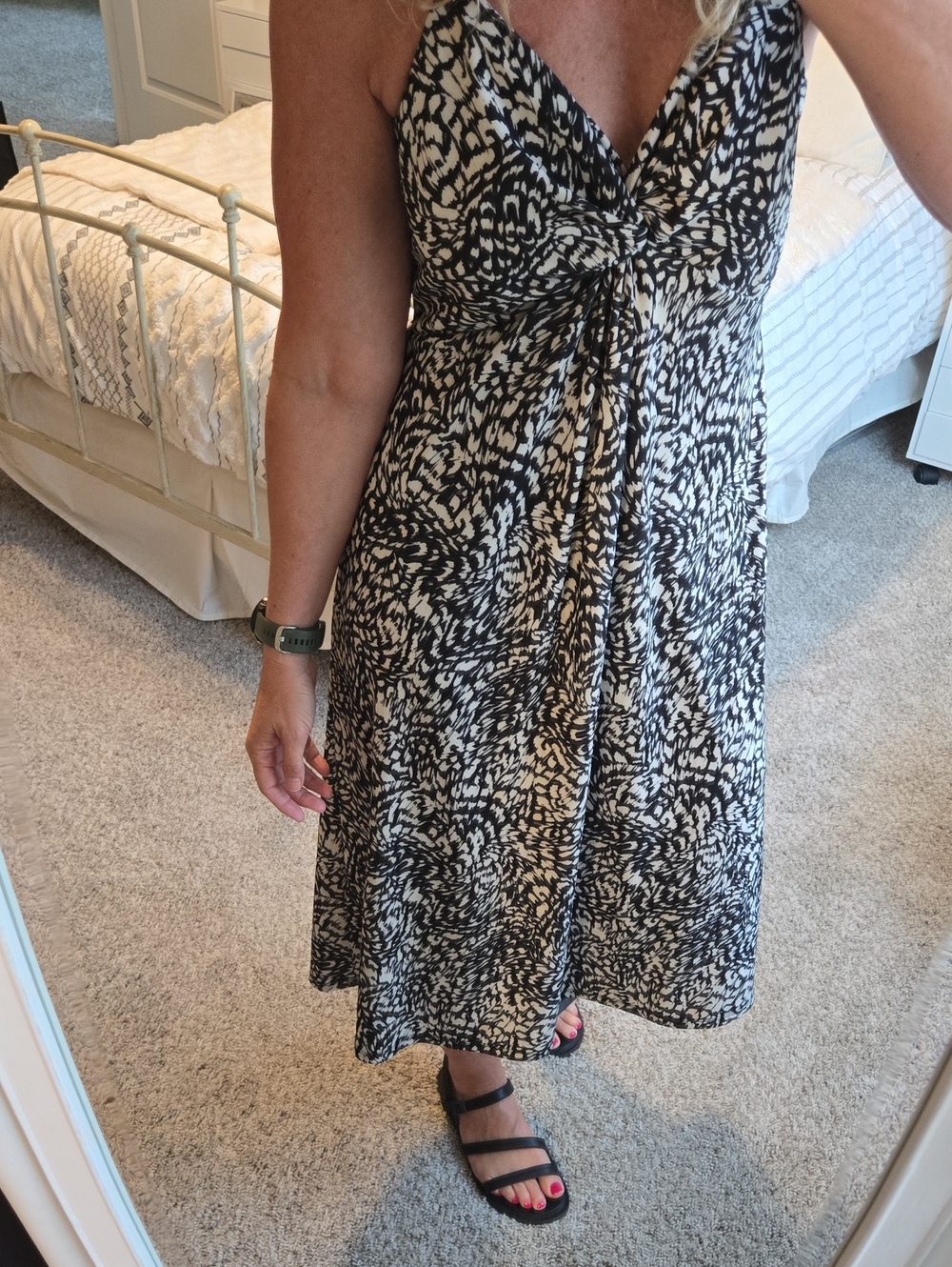 H&M Black and Off White Twist-Front Midi Dress